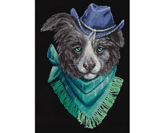 Pet Cross Stitch Kit, Funny Guard Dog Embroidery Kit, Black Canvas Needlework Gift