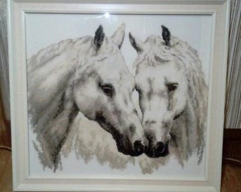 Horse Couple Cross Stitch Kit, Minimalist Monochrome Animal Art, Farmhouse Decor