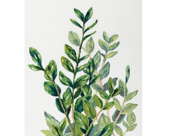 Zamioculcas Cross Stitch Kit, Botanical Plant Embroidery, Modern Needlework Home Decor