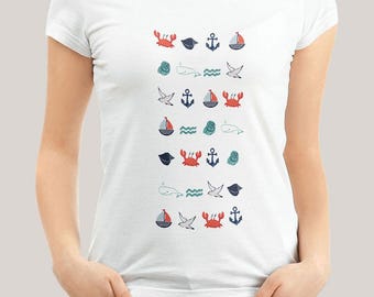 Nautical Embroidery Kit, Ocean Repeat Design, Marine Satin Stitch (Water-Soluble Canvas)