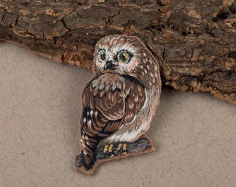 DIY Owl Embroidery Brooch Kit, Woodland Animal Satin Stitch Pin, Jewelry Craft Accessory