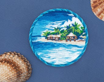 DIY Ocean Embroidery Brooch Kit, Satin Stitch Coastal Jewelry Craft