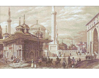 Istanbul Cross Stitch Kit, Sultan Ahmed Fountain Embroidery, Golden Collection Needlework, Turkish Landmark Decor
