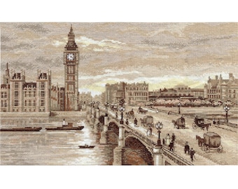Westminster Bridge Cross Stitch Kit, London Landmark Embroidery, UK Travel Needlework (Advanced)