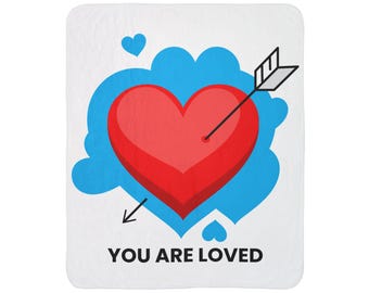 Manta de sherpa polar con flecha y corazón "Eres amado" / Manta acogedora de amor