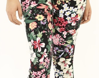 Leggings capri suaves y elásticos con estampado floral: talla única para mujer