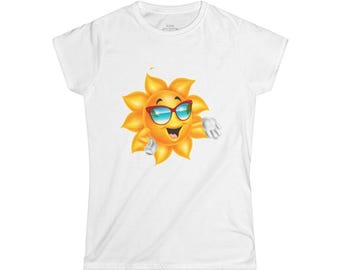 Camiseta gráfica de sol sonriente / Camiseta de algodón de verano