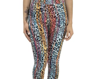 Conjunto deportivo de leopardo con estampado de colores vibrantes / Leggings de cintura alta y sujetador / Conjunto de yoga y fitness (XS-XL)