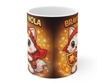 Taza de café Cat Knight / Brave Nola, escudo y capa