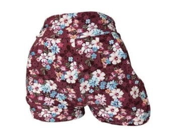 Pantalones cortos deportivos de talle alto con estampado floral – Ropa deportiva con control de abdomen, pantalones cortos de verano para yoga y fitness