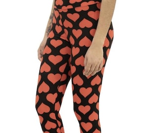 Conjunto deportivo con estampado de corazones / Corazones negros y rojos / Conjunto deportivo de dos piezas para mujer