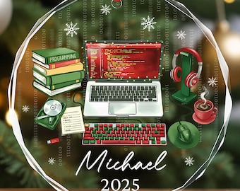 Personalized Computer Programmer Laptop Code Christmas Ornament, Xmas Tree Hanging Decor, Gift for Computer Programmer, Coder or IT Manager