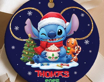 Personalized Stitch Christmas Ornament, Disney Stitch Xmas Ornament, Custom Stitch 2025 Christmas Tree Decor Gift, Gift For Fan, Kids Gift