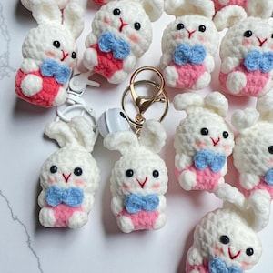 Cute Little Bunny Crochet Keychains, Mini Rabbit Keychain, Portable Rabbit Charm, Cute Handmade Backpack Charm, Knitting Keyrings