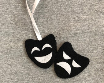 Comedy Tragedy Drama Theater Masks Christmas Ornament in Felt Holiday Home Decor