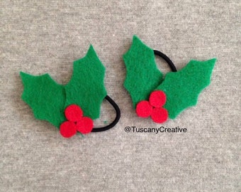 Christmas Holly Ponytail Holders