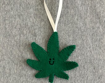 Marijuana leaf Christmas ornament in green felt weed  kawaii holiday home decor