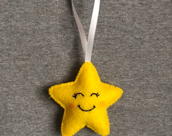 Set of 2 Yellow Stars Glass Fused Christmas Ornament