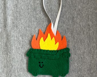 Dumpster fire Christmas ornament in felt holiday home decor kawaii style meme