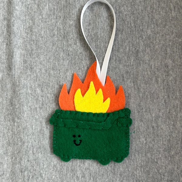 Dumpster fire Christmas ornament in felt holiday home decor kawaii style meme