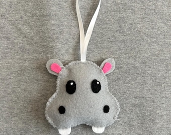 Hippo Christmas ornament in gray felt holiday home decor kawaii animals