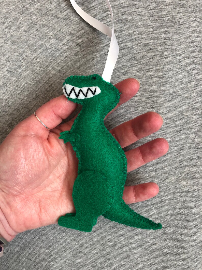 Christmas Decor Tyrannosaurus Rex Dinosaur Ornament in Green Felt image 2