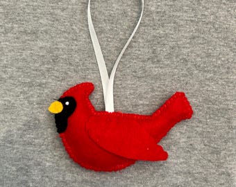Cardinal bird Christmas ornament in red felt holiday home decor