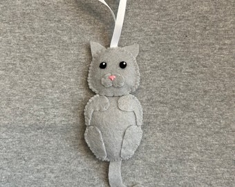 Cat Christmas Ornament in Felt Kitty Cat Pet Holiday Home Decor