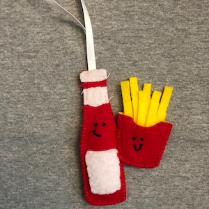 French Fries and Ketchup Christmas Ornament in Felt Holiday Home Decor Couples Best Friends Kawaii Food