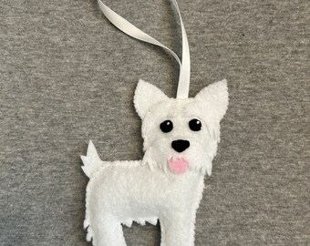 Dog Westie Schnauzer Jack Russel Terrier Cairn Terrier Christmas Ornament in White Felt Holiday Home Decor