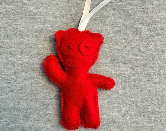 Sour candy kid Christmas ornament in red felt holiday home decor