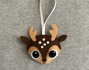 Deer fawn Christmas ornament in brown felt holiday home decor kawaii