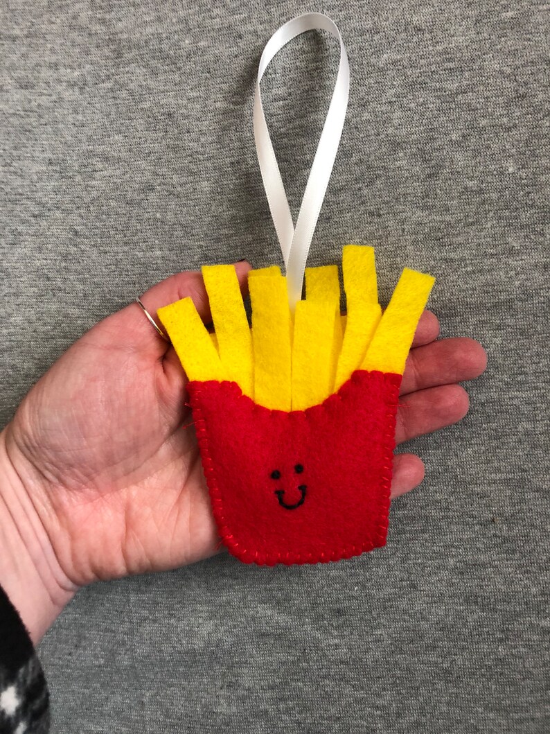 French Fries Ribbon French Fries Christmas Ornament in Red and Yellow Felt Hand Stitched ...