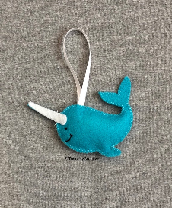Narwhal Christmas Ornament In Teal Felt Holiday Home Decor - Narwhal Home Decor Narwhal Christmas Ornament In Teal Felt Holiday Home Decor - Narwhal Home Decor