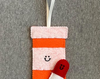 Felt Medicine Bottle & Pill Christmas Ornament: Anxiety Relief Gift