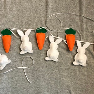 Bunny Rabbit and Carrot Garland in Felt for Easter Baby Nursery Home Decor Holiday image 1