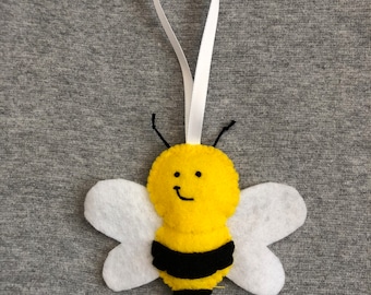 Bumble Bee Christmas Ornament in Black and Yellow Felt Holiday Home Decor