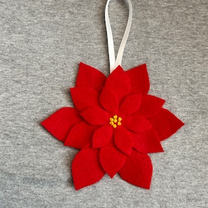 Poinsettia Christmas Ornament in Red Felt Holiday Home Decor