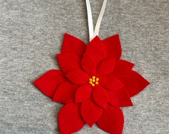 Poinsettia Christmas Ornament in Red Felt Holiday Home Decor