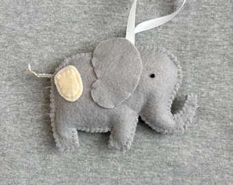 Type 1 Diabetes elephant with insulin pump omnipod ornament in gray felt