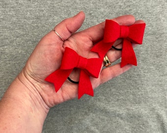 Hair Bows in Hand Stitched Felt with Hair Elastics You Choose the Color