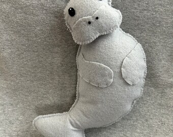 Manatee Stuffed Animal in Gray Felt