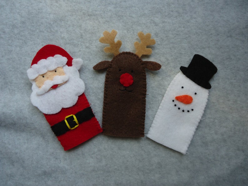 Christmas Finger Puppets, Includes Santa Claus, Rudolph the Reindeer and Frosty the Snowman image 1