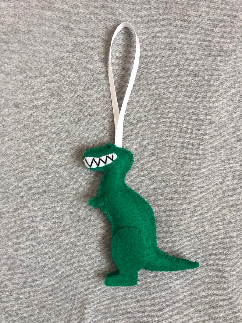 Christmas Decor Tyrannosaurus Rex Dinosaur Ornament in Green Felt image 1