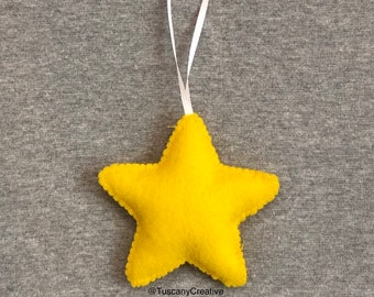 Set of 2 Yellow Stars Glass Fused Christmas Ornament