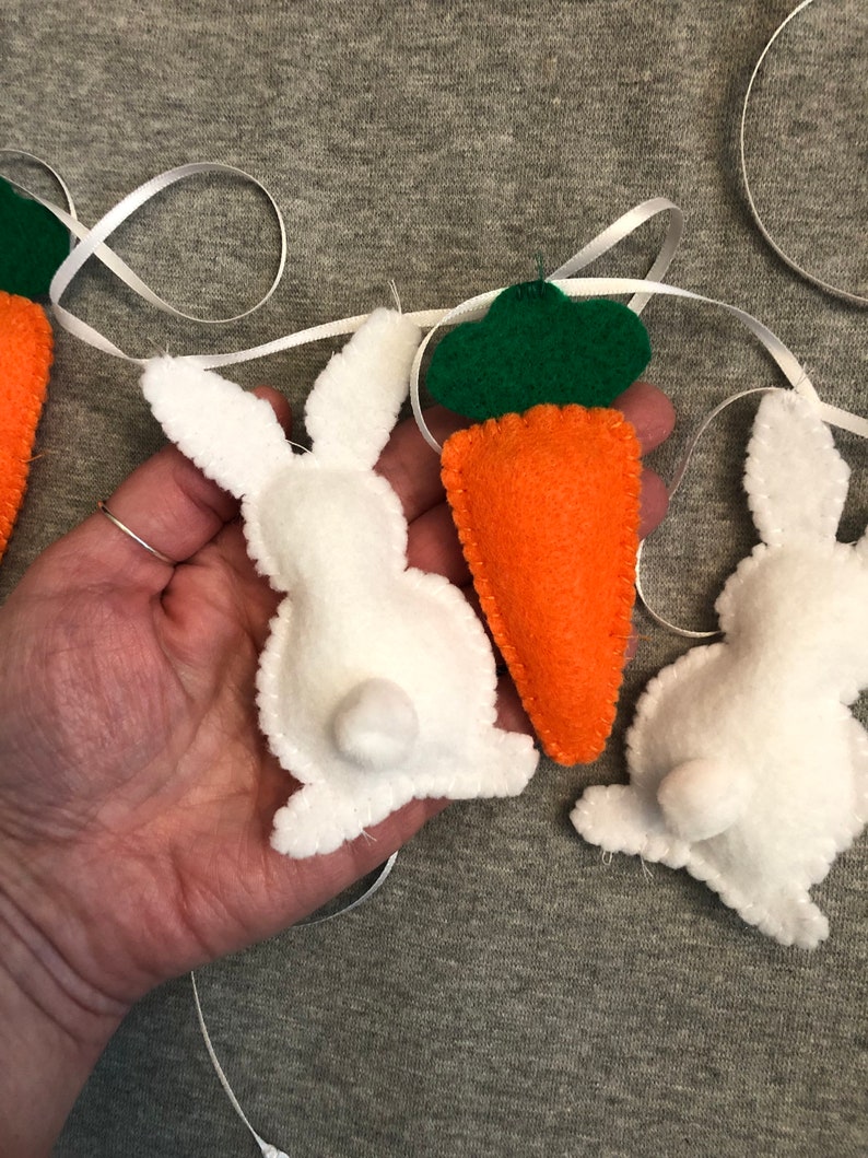 Bunny Rabbit and Carrot Garland in Felt for Easter Baby Nursery Home Decor Holiday image 2