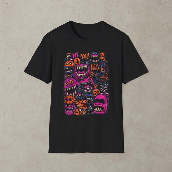 Neon Monster Grafik-T-Shirt - Horror Cartoon Creature Art Streetwear-T-Shirt