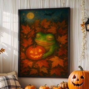Halloween Frog Art Printable – Pumpkin Hug Digital Download | Multiple Sizes Included