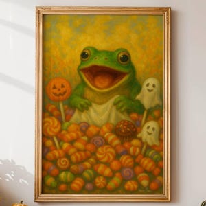 Halloween Frog Art Print: Candy, Costume, Cozy Fall Decor (Digital Download)