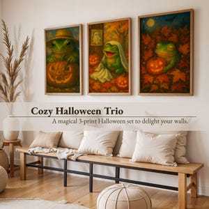 Frog Halloween Printable Set – Cute Pumpkin Trio for Cozy Fall Decor